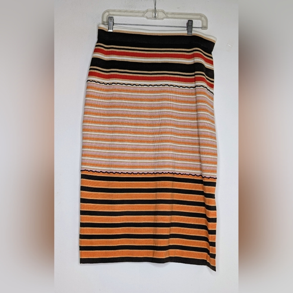 MARNI x UNIQLO MERINO BLEND STRIPED BROWN/ORANGE KNITTED MIDI SKIRT - Picture 5 of 8